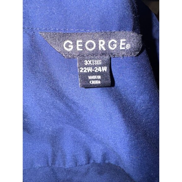 George Womens Plus Size 3X Button-Up Shirt Blue Sapphire 3/4 Sleeves 22W-24W Cot - Picture 2 of 6